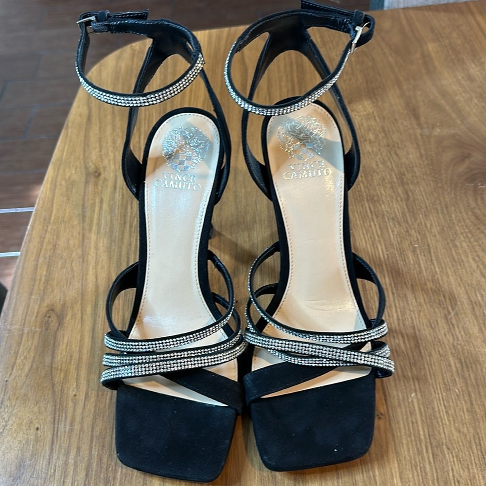 Vince Camuto size 10 black suede strappy shoes.